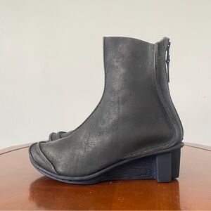 Trippen Black Pebbled Leather Wedge Ankle Boots |